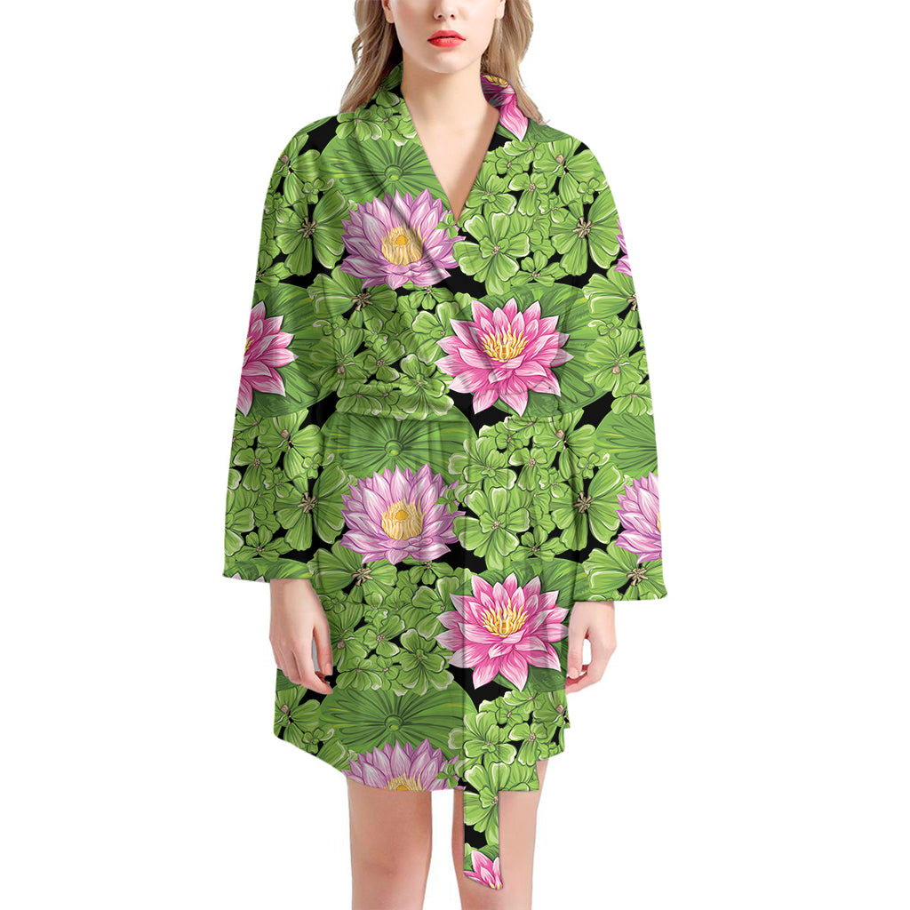 Cute Water Lily Pattern Print Women's Bathrobe