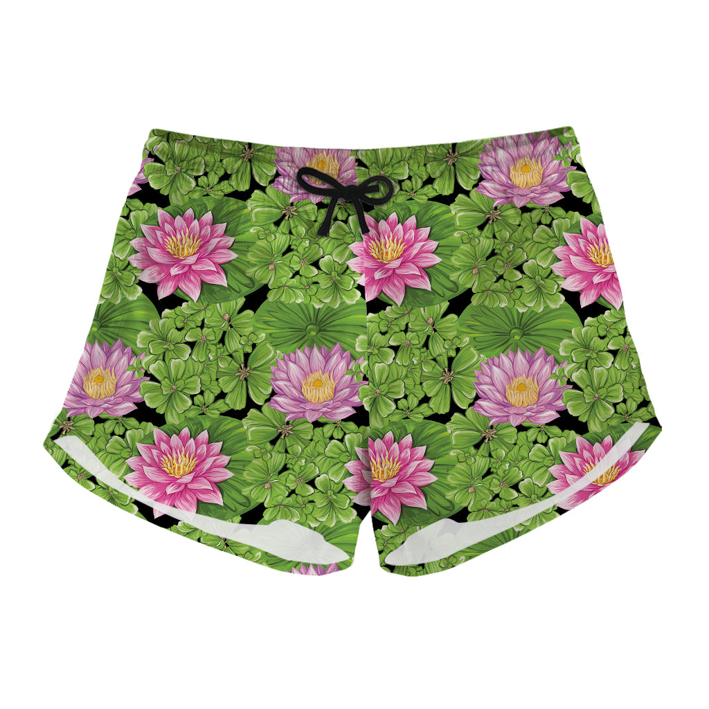 Cute Water Lily Pattern Print Women's Shorts