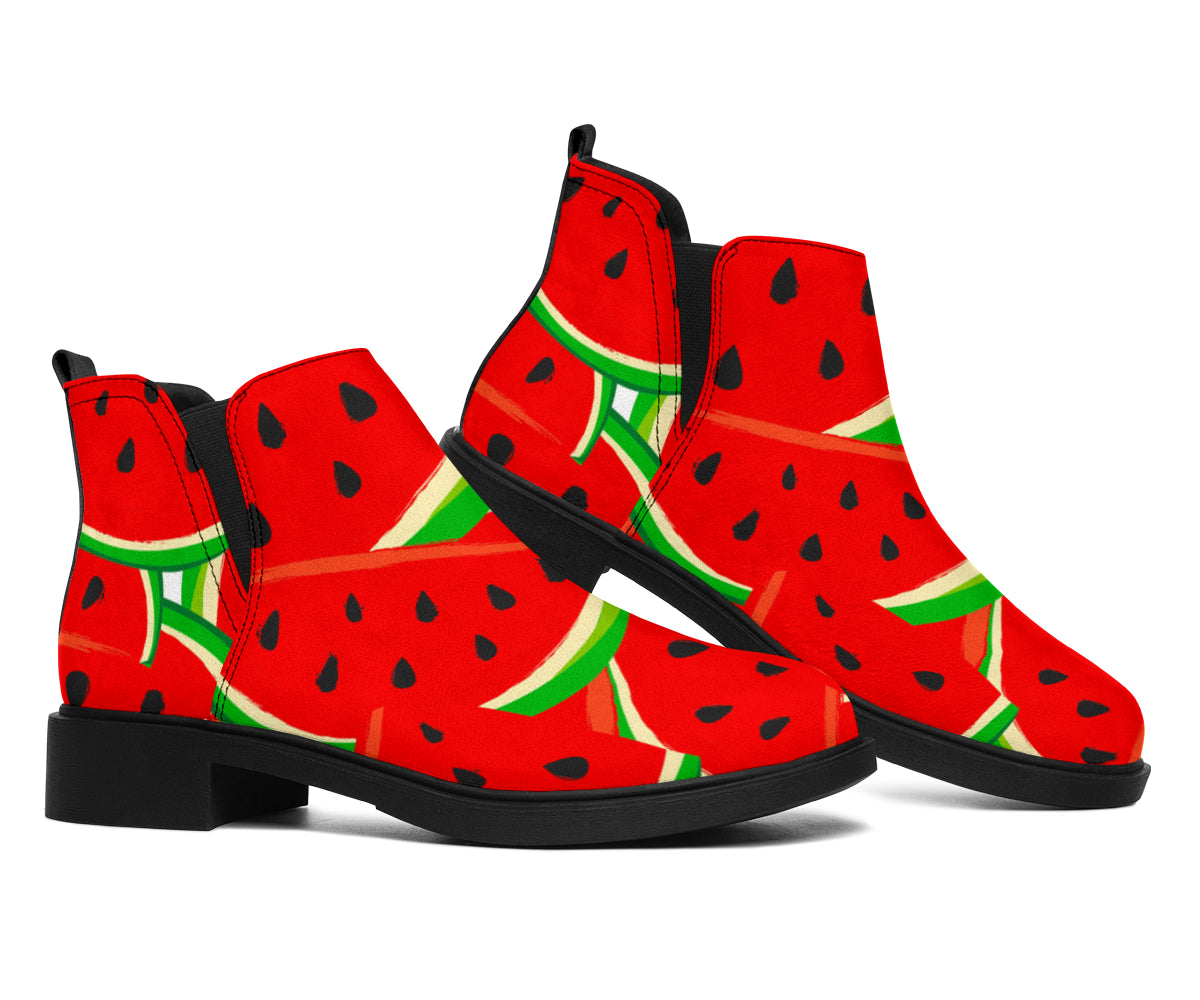 Cute Watermelon Pieces Pattern Print Flat Ankle Boots