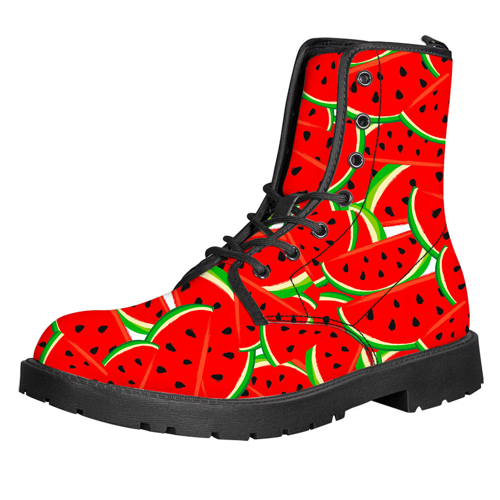 Cute Watermelon Pieces Pattern Print Leather Boots