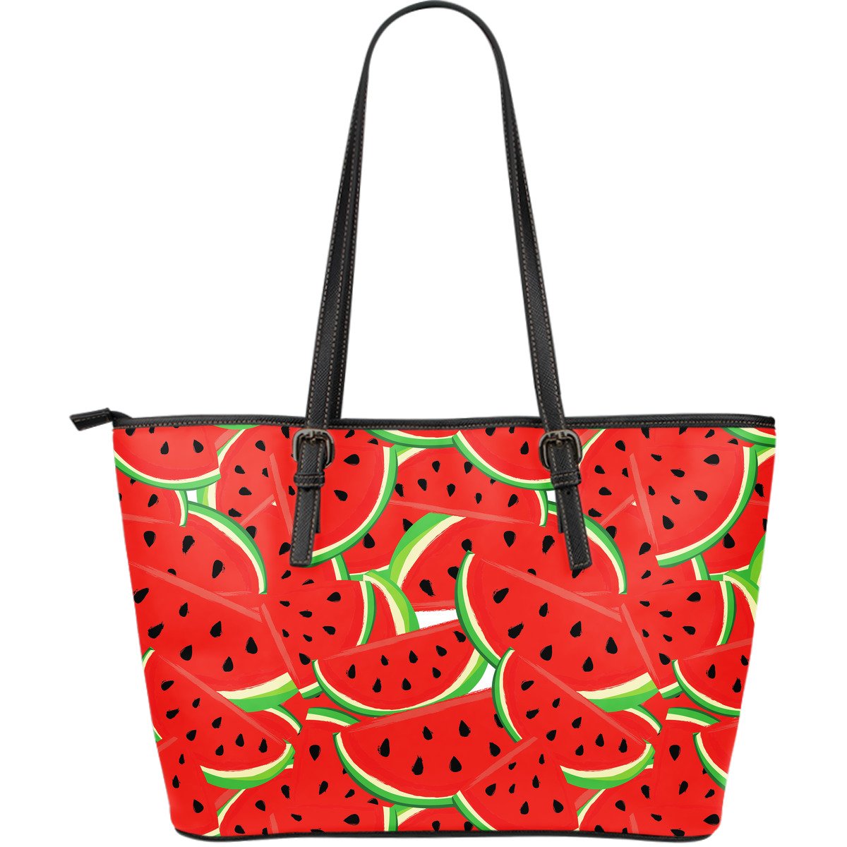 Cute Watermelon Pieces Pattern Print Leather Tote Bag