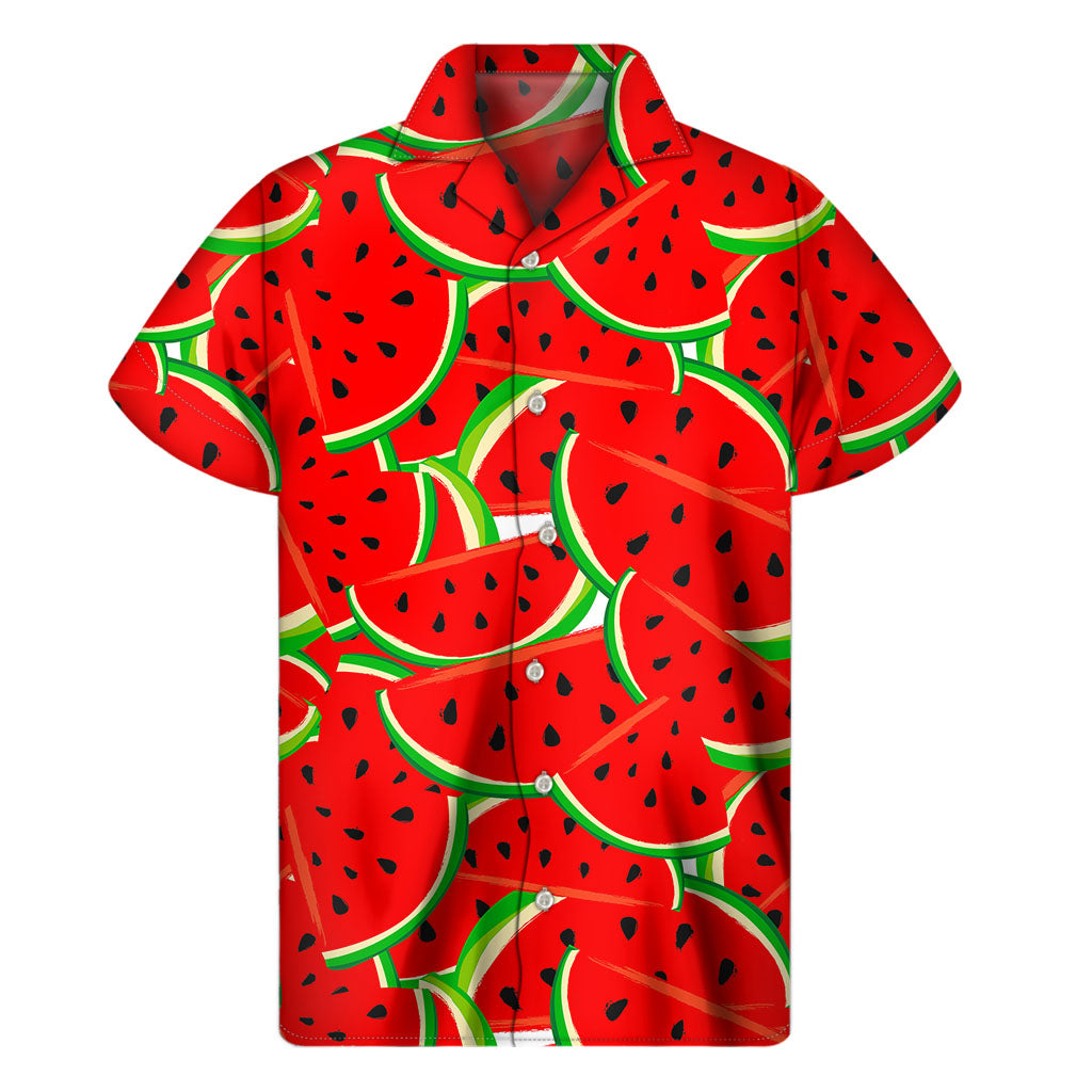 Cute Watermelon Pieces Pattern Print Men's Short Sleeve Shirt