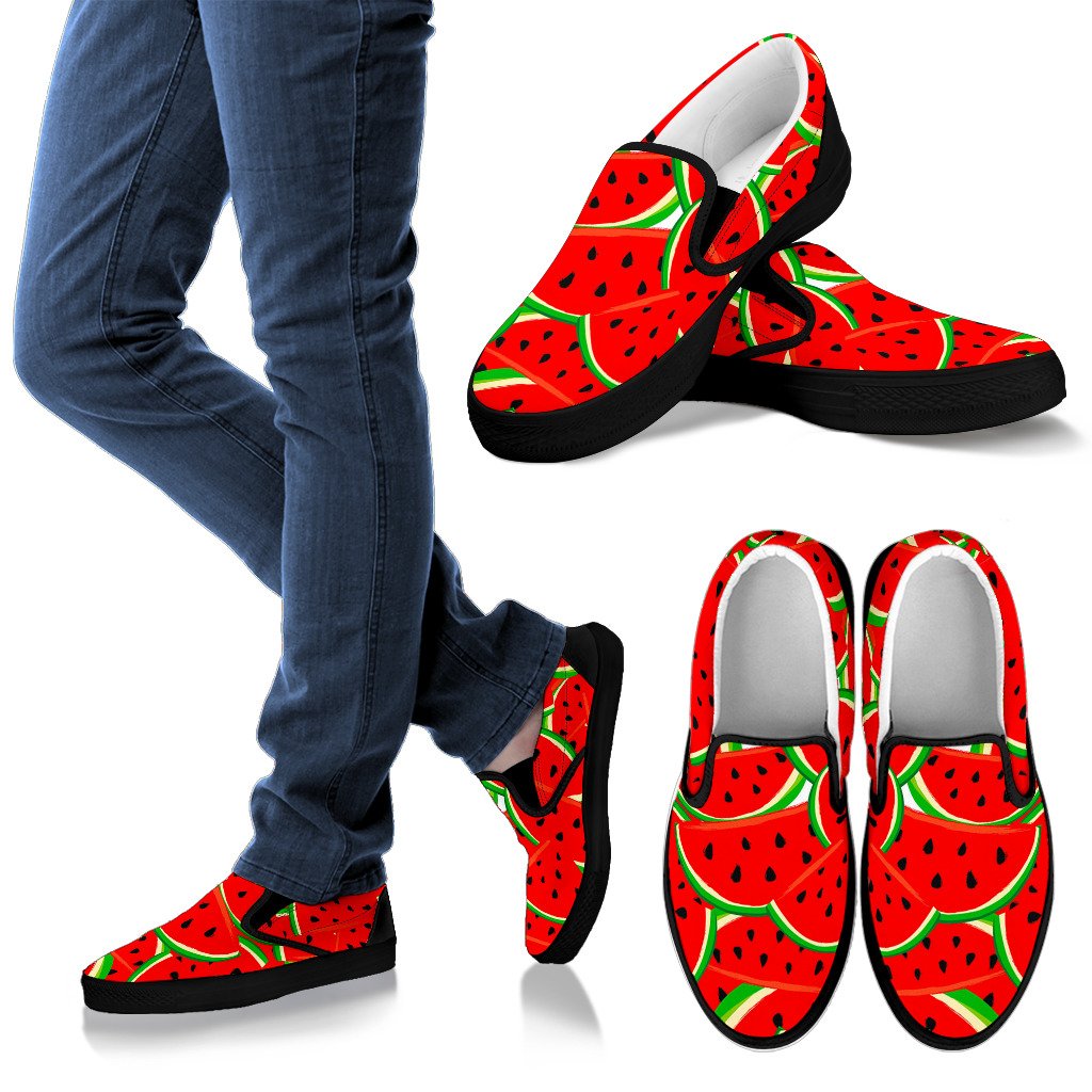 Cute Watermelon Pieces Pattern Print Men's Slip On Shoes