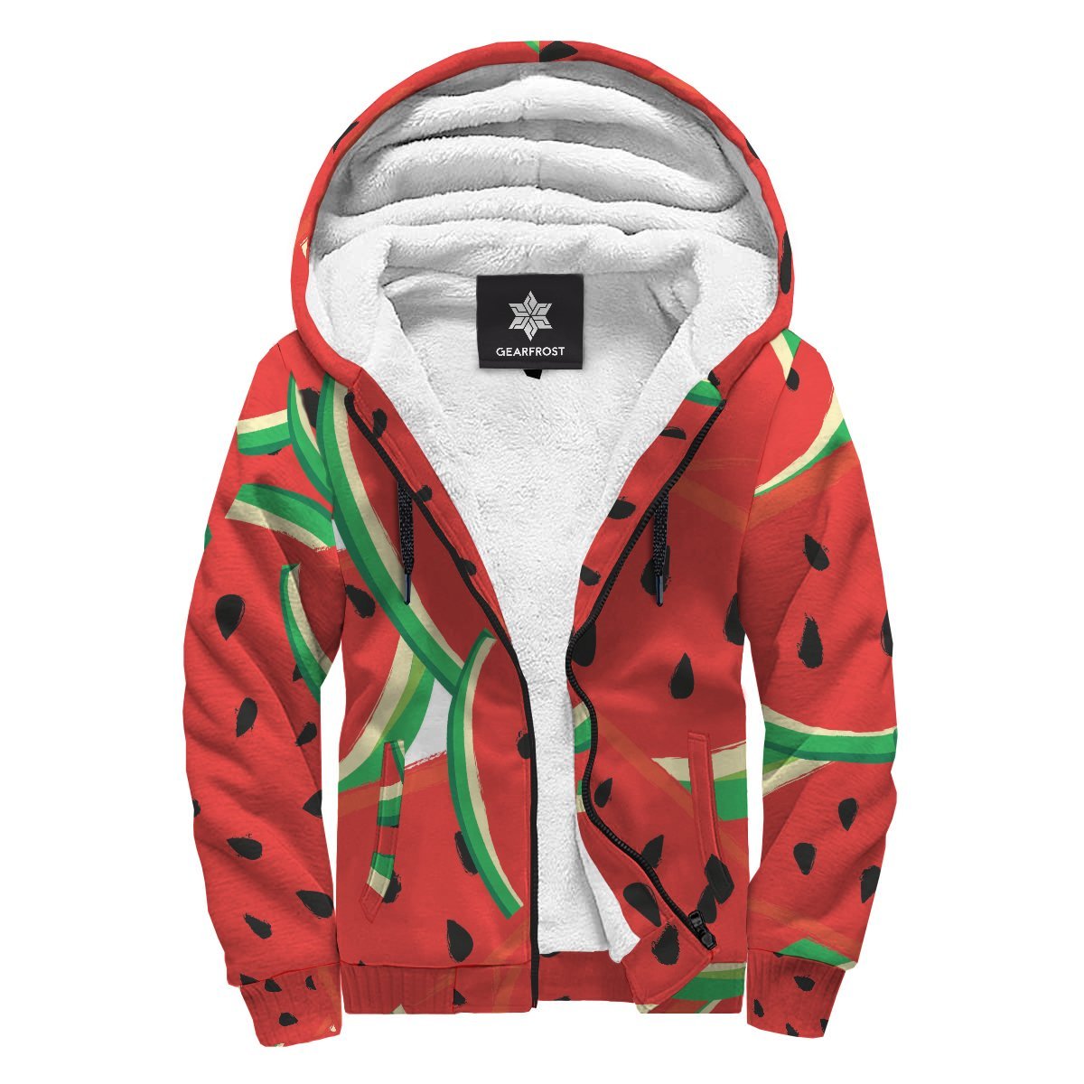 Cute Watermelon Pieces Pattern Print Sherpa Lined Fleece Hoodie