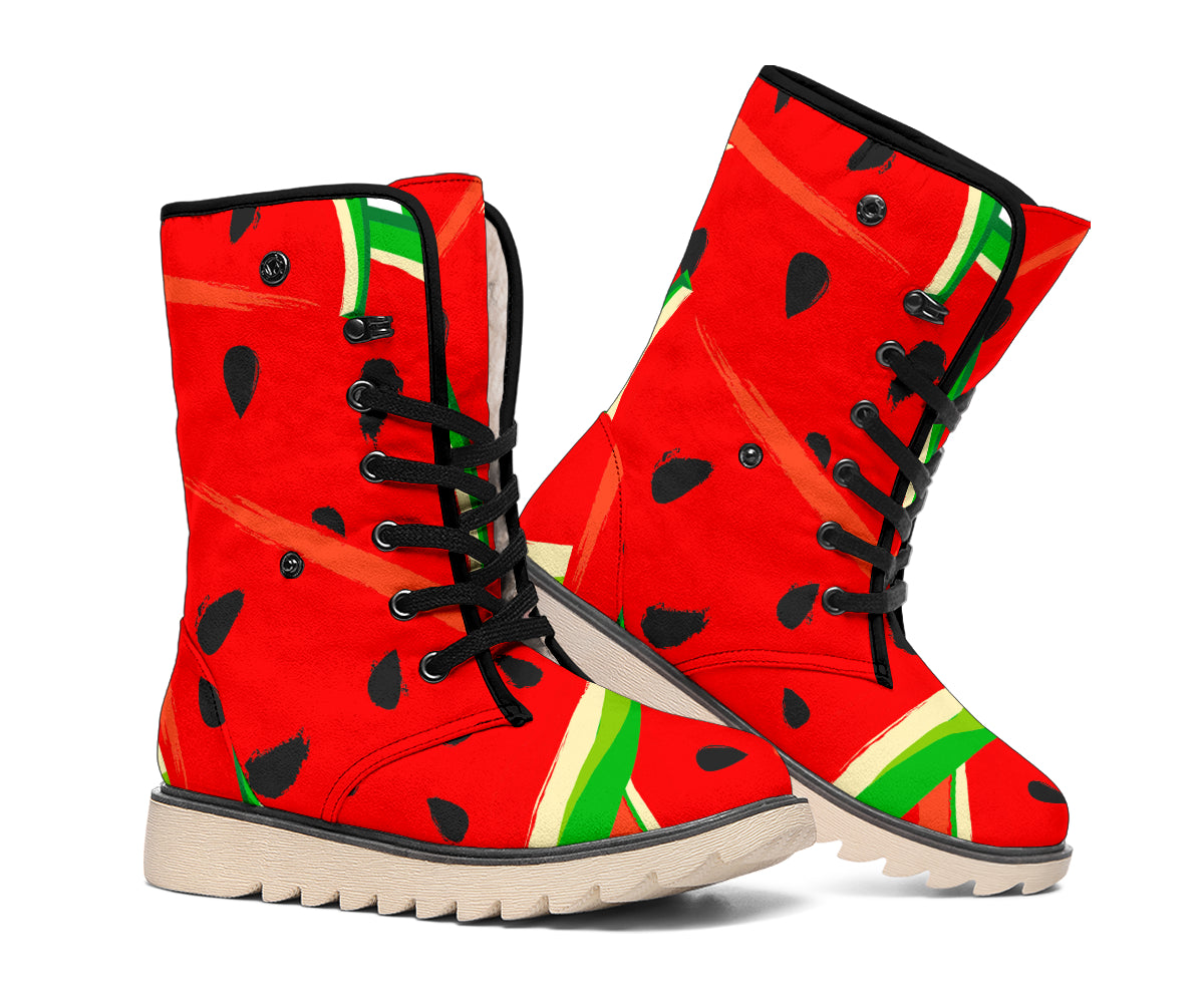 Cute Watermelon Pieces Pattern Print Winter Boots