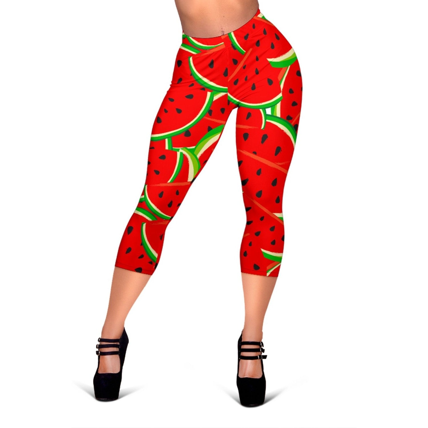 Cute Watermelon Pieces Pattern Print Women's Capri Leggings