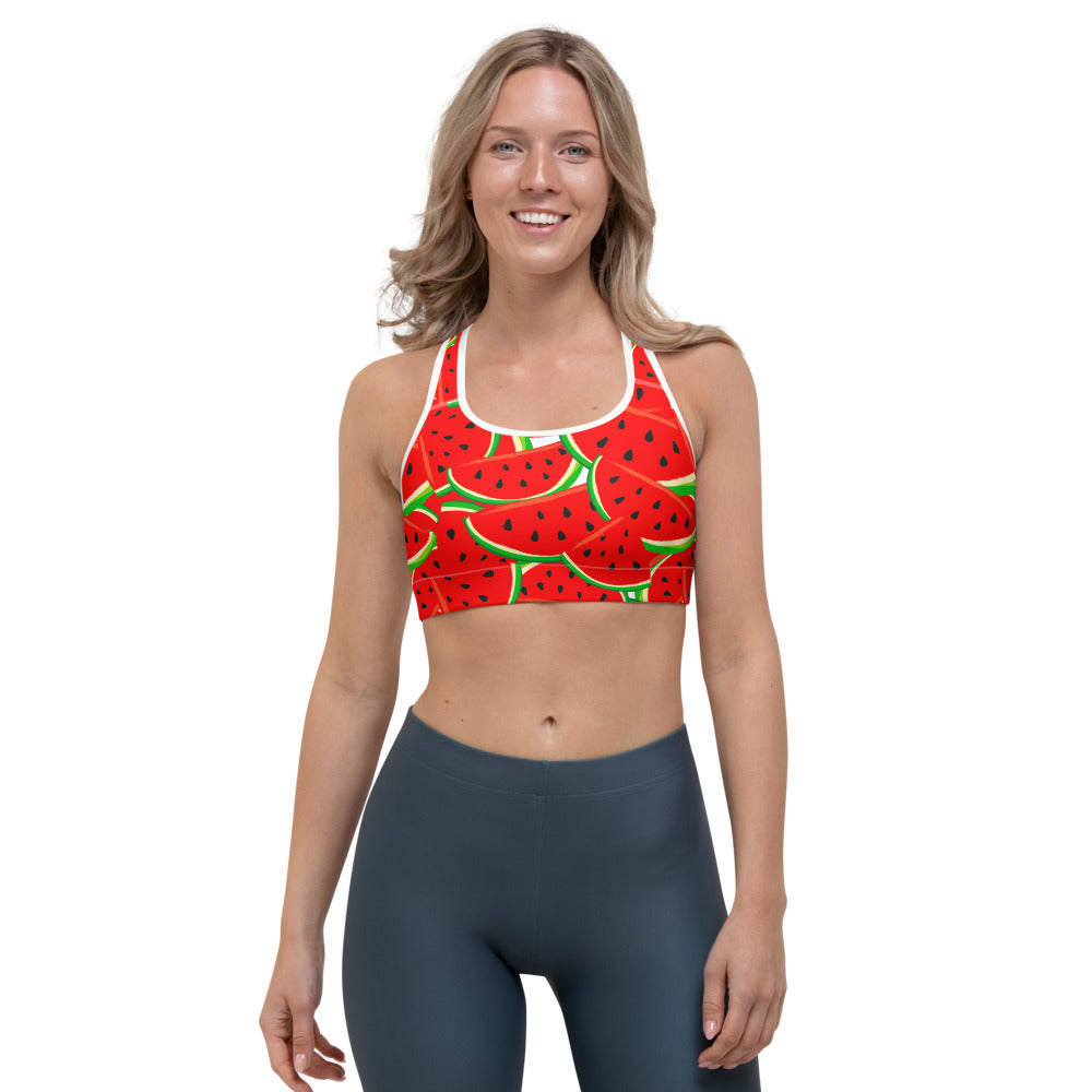 Cute Watermelon Pieces Pattern Print Women's Sports Bra