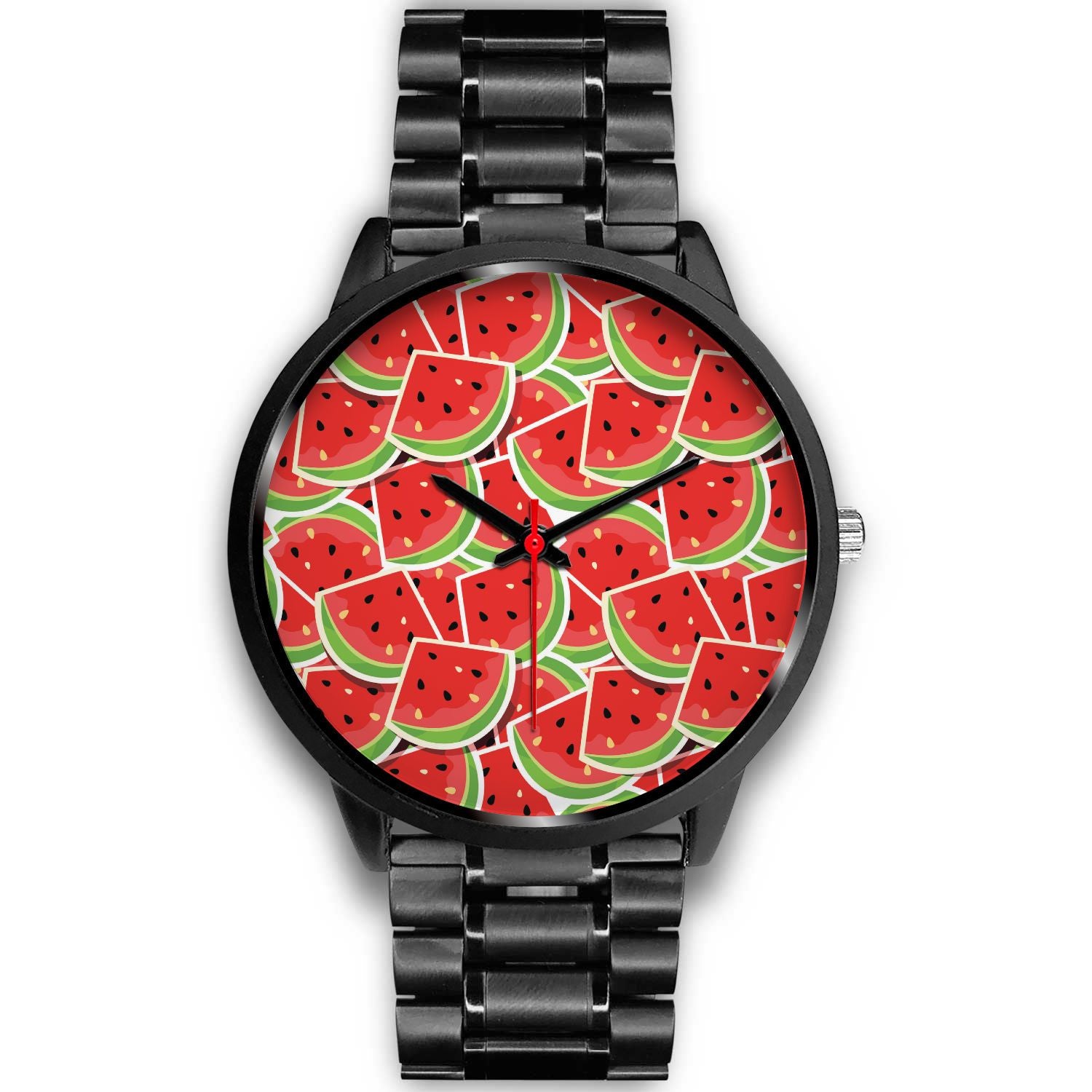 Cute Watermelon Slices Pattern Print Black Watch