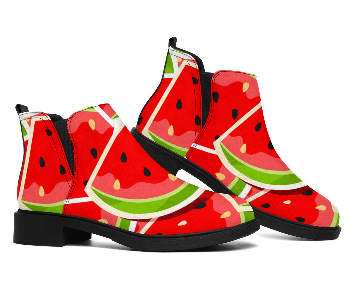 Cute Watermelon Slices Pattern Print Flat Ankle Boots