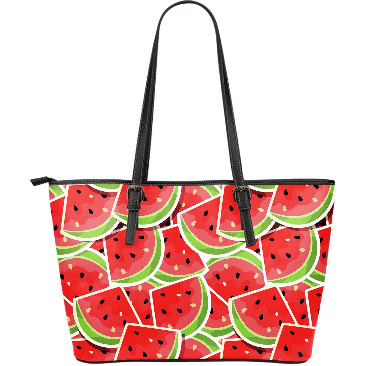 Cute Watermelon Slices Pattern Print Leather Tote Bag