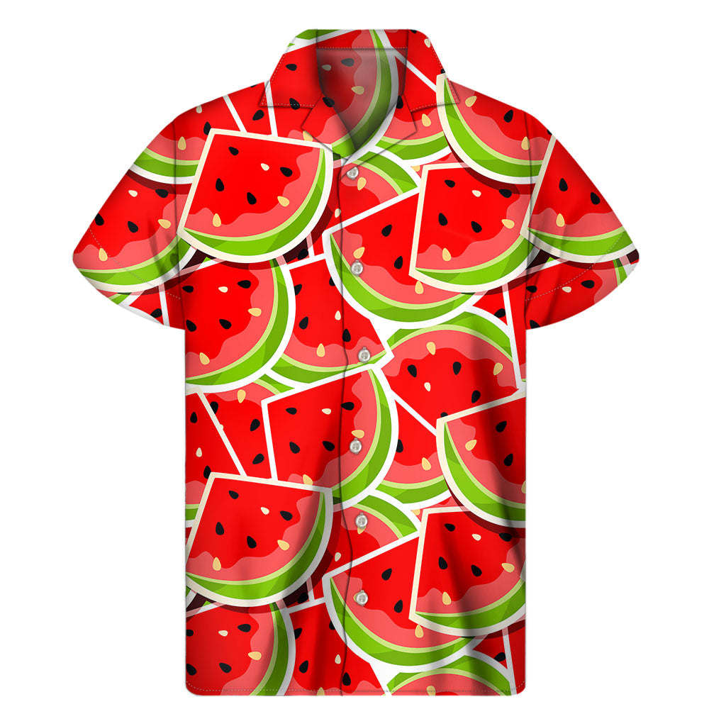 Cute Watermelon Slices Pattern Print Men's Short Sleeve Shirt