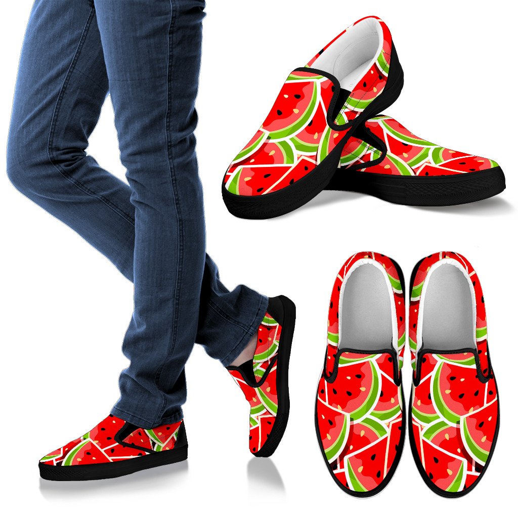 Cute Watermelon Slices Pattern Print Men's Slip On Shoes