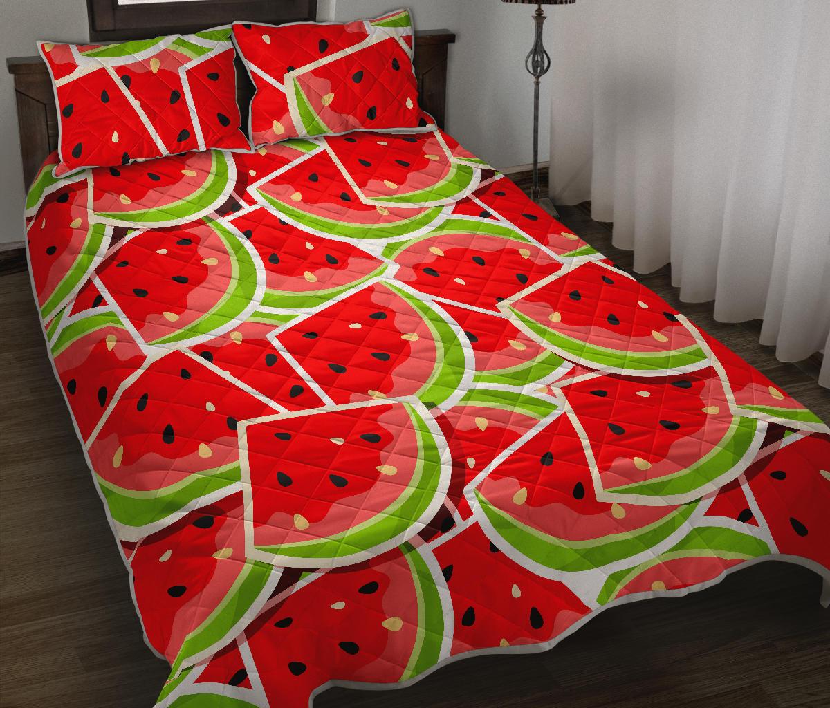 Cute Watermelon Slices Pattern Print Quilt Bed Set