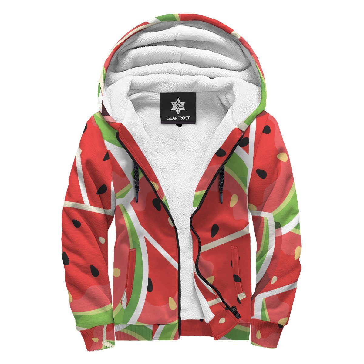 Cute Watermelon Slices Pattern Print Sherpa Lined Fleece Hoodie