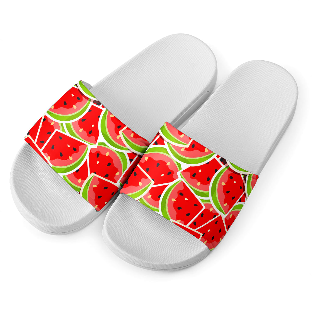 Cute Watermelon Slices Pattern Print White Slide Sandals