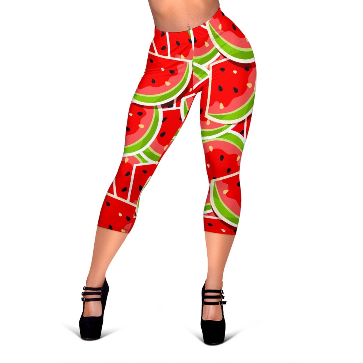 Cute Watermelon Slices Pattern Print Women's Capri Leggings