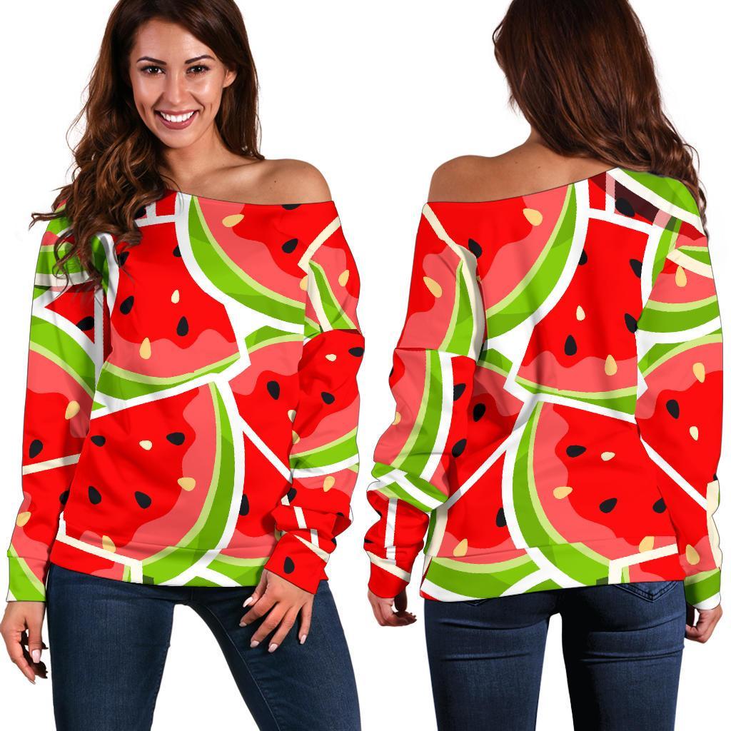 Cute Watermelon Slices Pattern Print Women's Off-Shoulder Sweatshirt