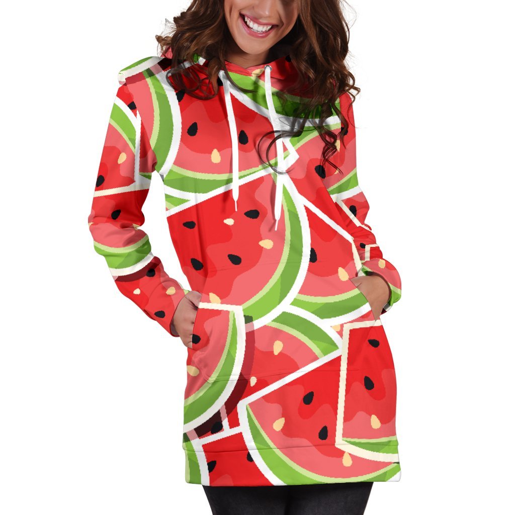 Cute Watermelon Slices Pattern Print Women's Pullover Hoodie Dress