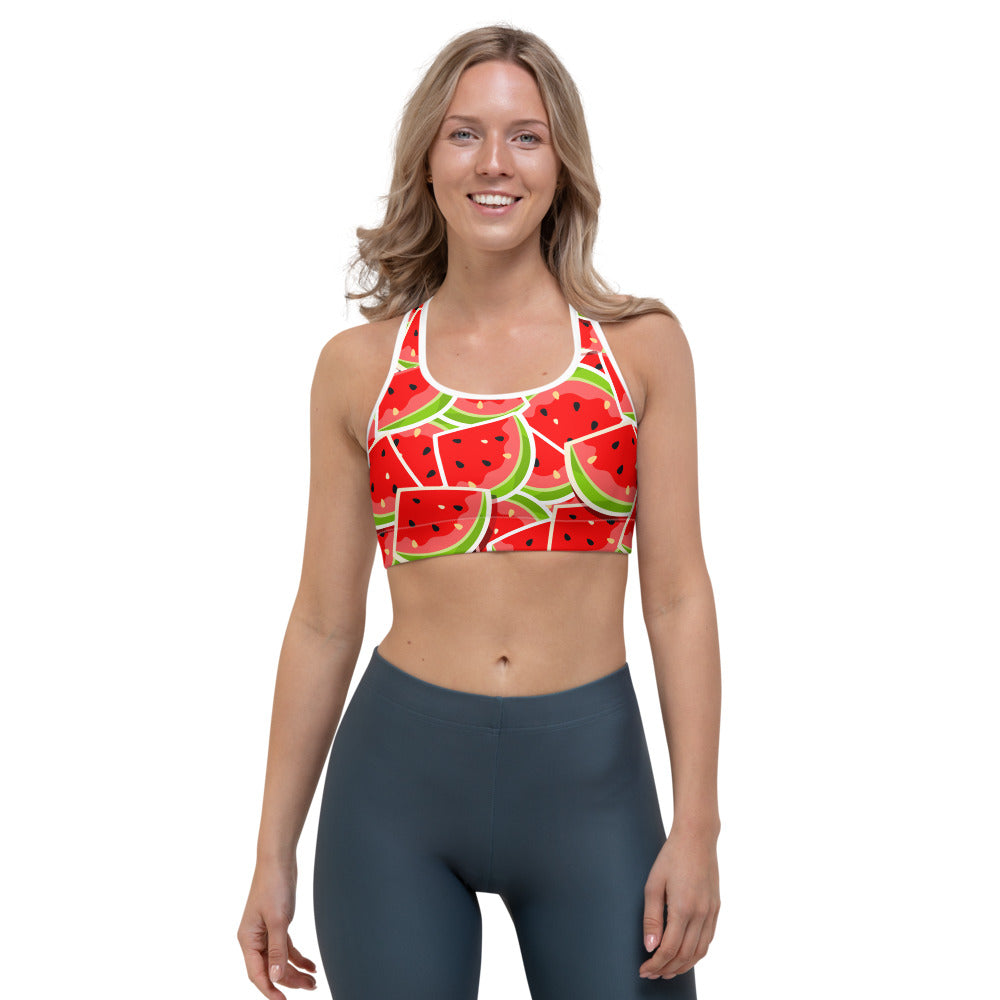 Cute Watermelon Slices Pattern Print Women's Sports Bra