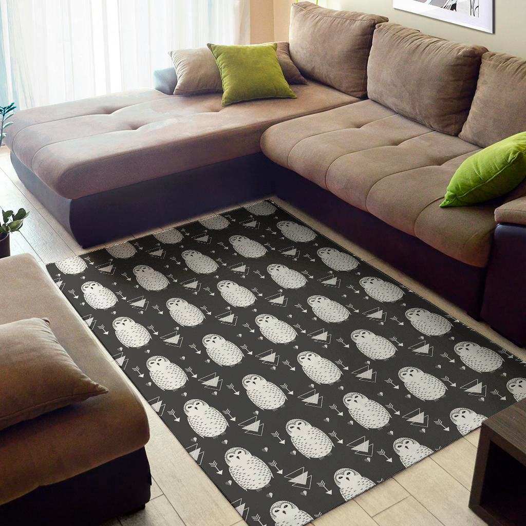 Cute White And Grey Owl Pattern Print Area Rug