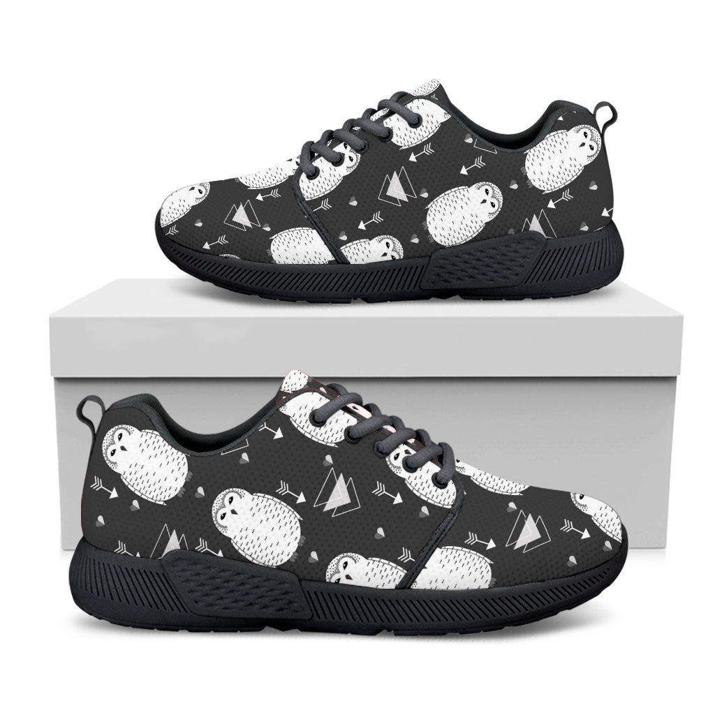 Cute White And Grey Owl Pattern Print Black Athletic Shoes