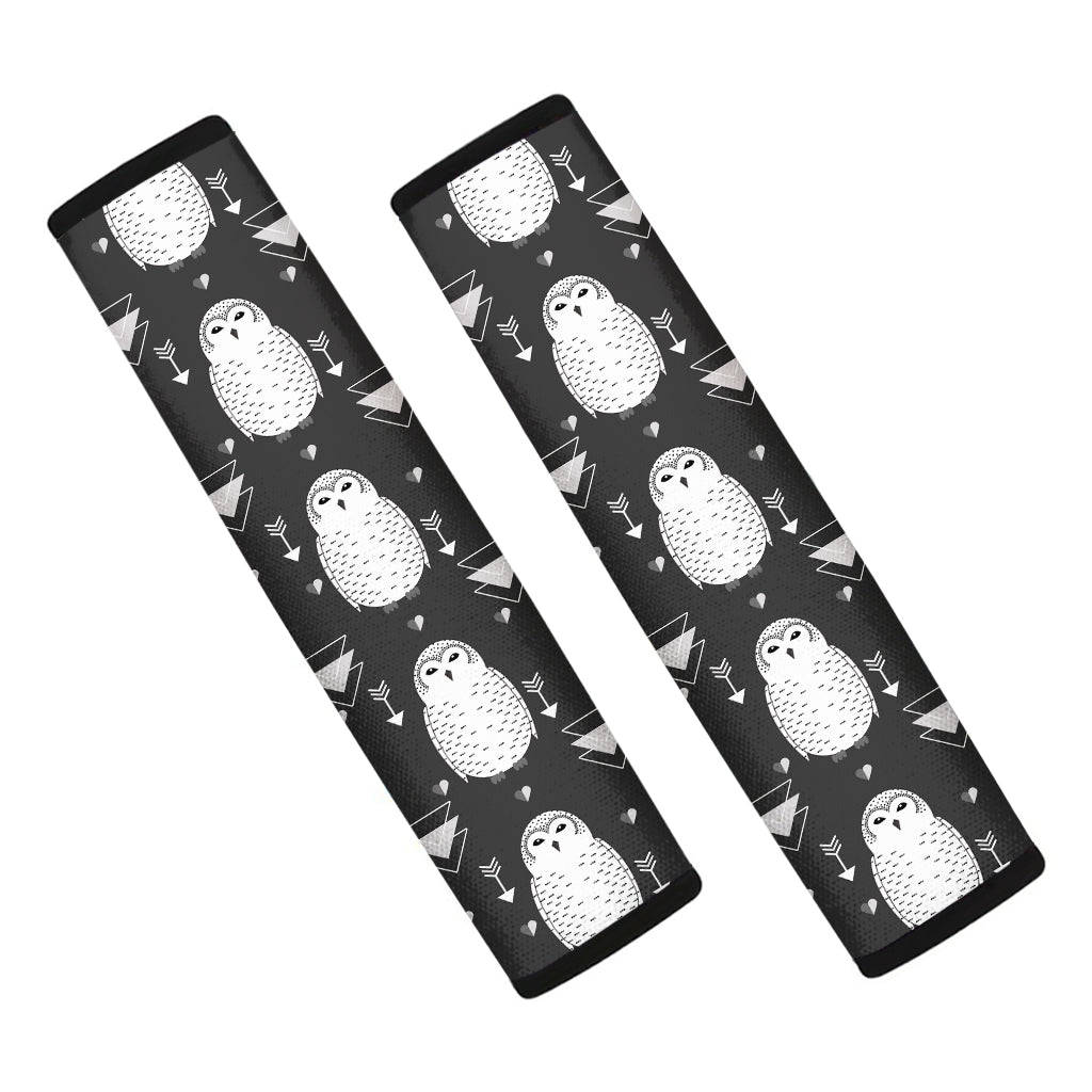 Cute White And Grey Owl Pattern Print Car Seat Belt Covers