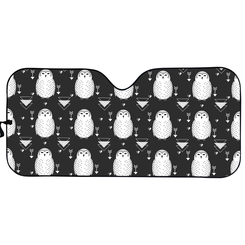 Cute White And Grey Owl Pattern Print Car Sun Shade