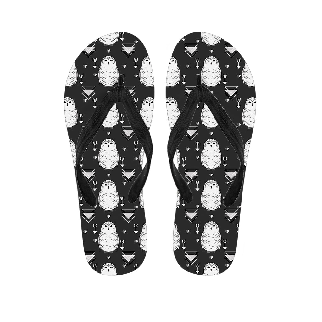 Cute White And Grey Owl Pattern Print Flip Flops