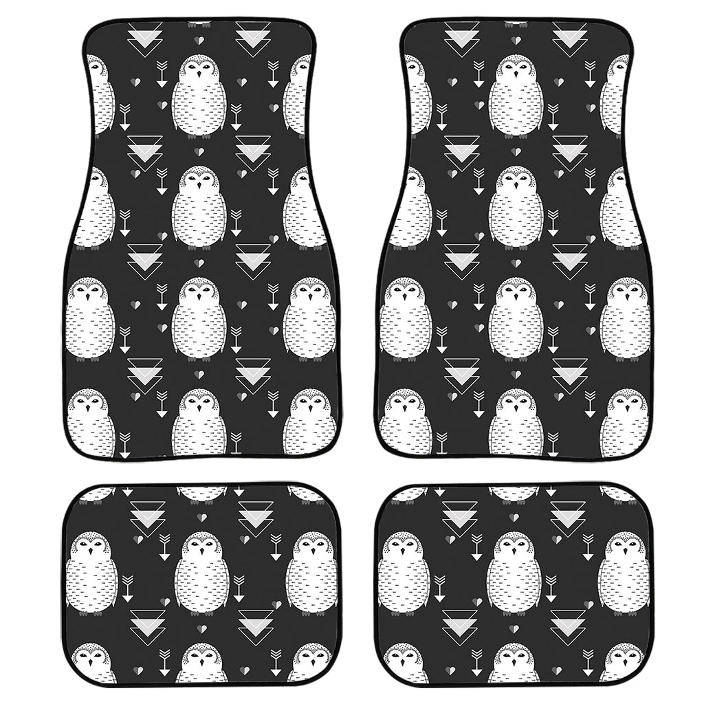 Cute White And Grey Owl Pattern Print Front and Back Car Floor Mats