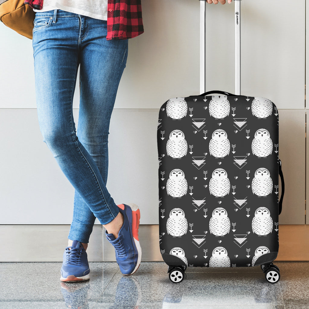 Cute White And Grey Owl Pattern Print Luggage Cover