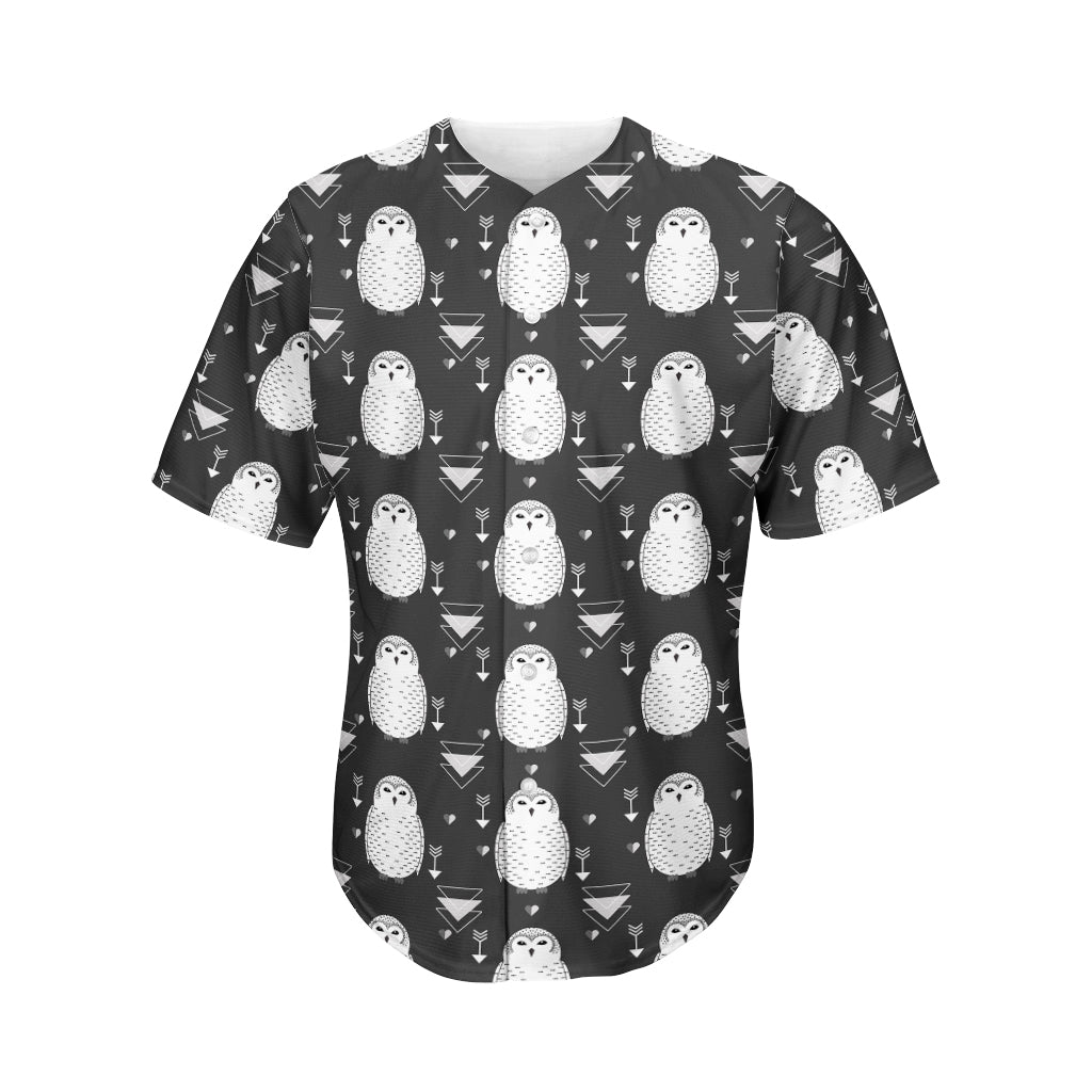 Cute White And Grey Owl Pattern Print Men's Baseball Jersey