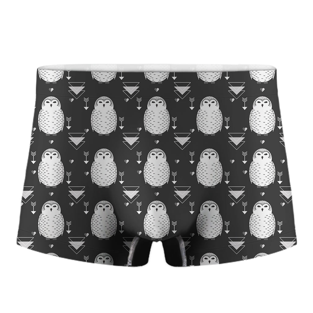 Cute White And Grey Owl Pattern Print Men's Boxer Briefs