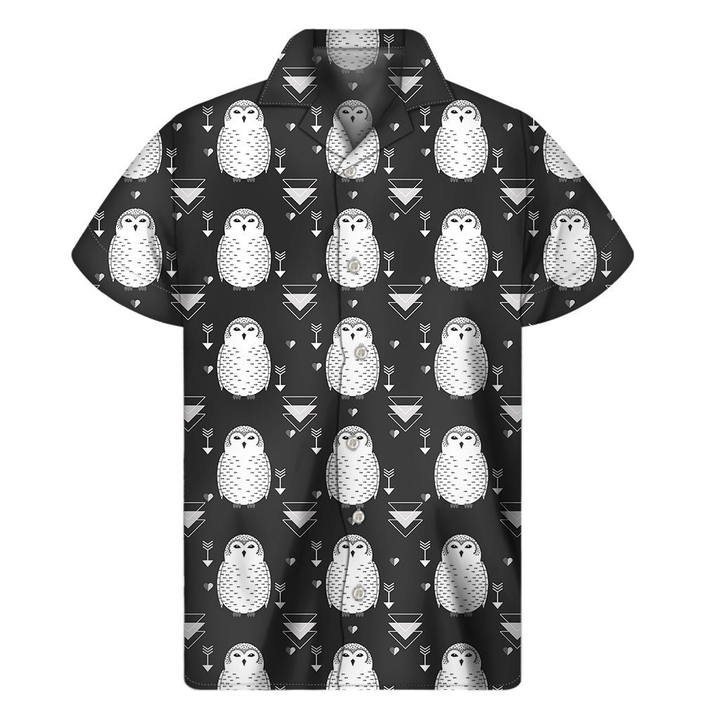 Cute White And Grey Owl Pattern Print Men's Short Sleeve Shirt