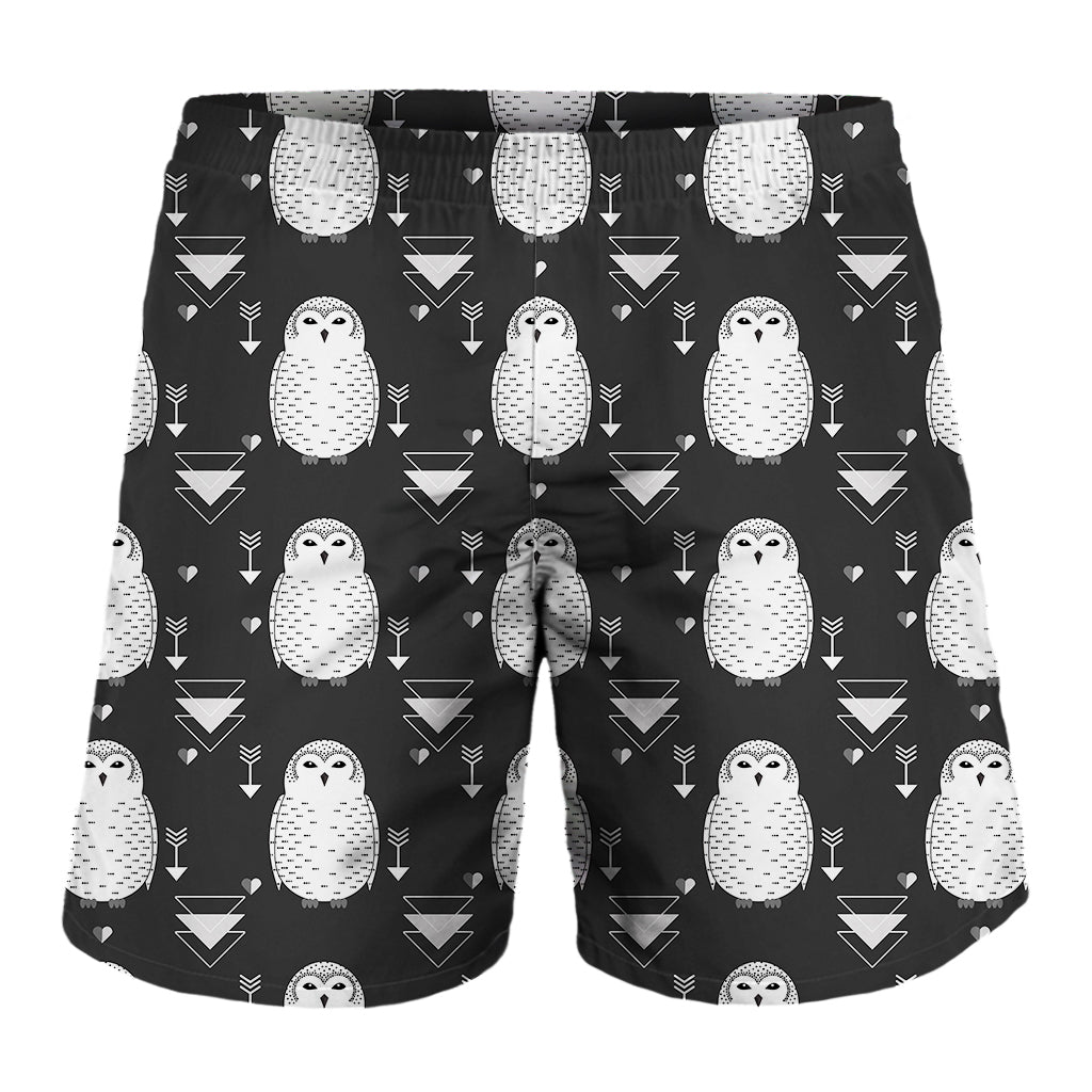 Cute White And Grey Owl Pattern Print Men's Shorts