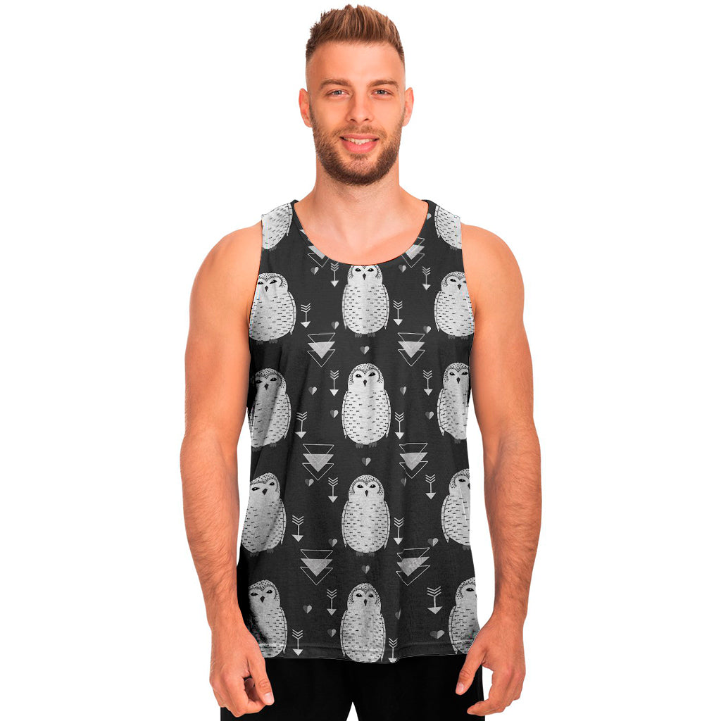 Cute White And Grey Owl Pattern Print Men's Tank Top