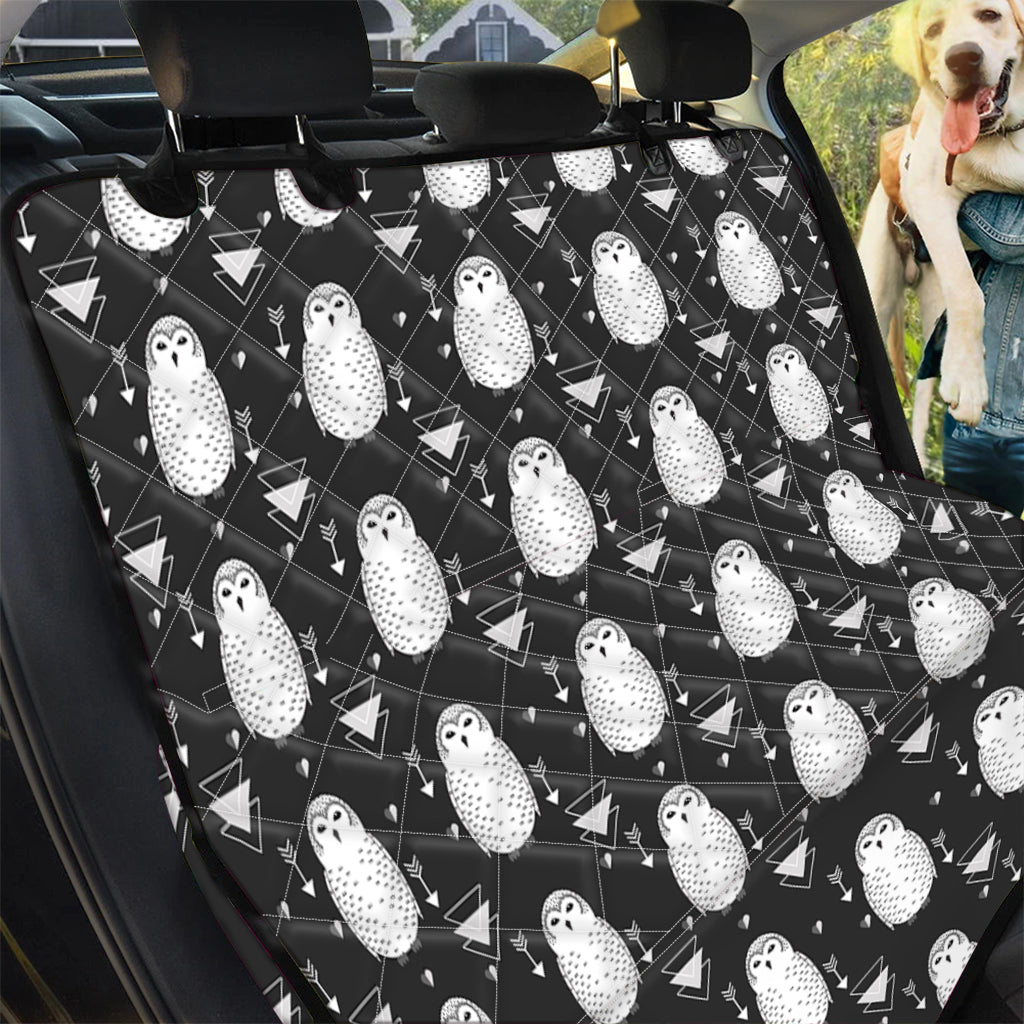 Cute White And Grey Owl Pattern Print Pet Car Back Seat Cover