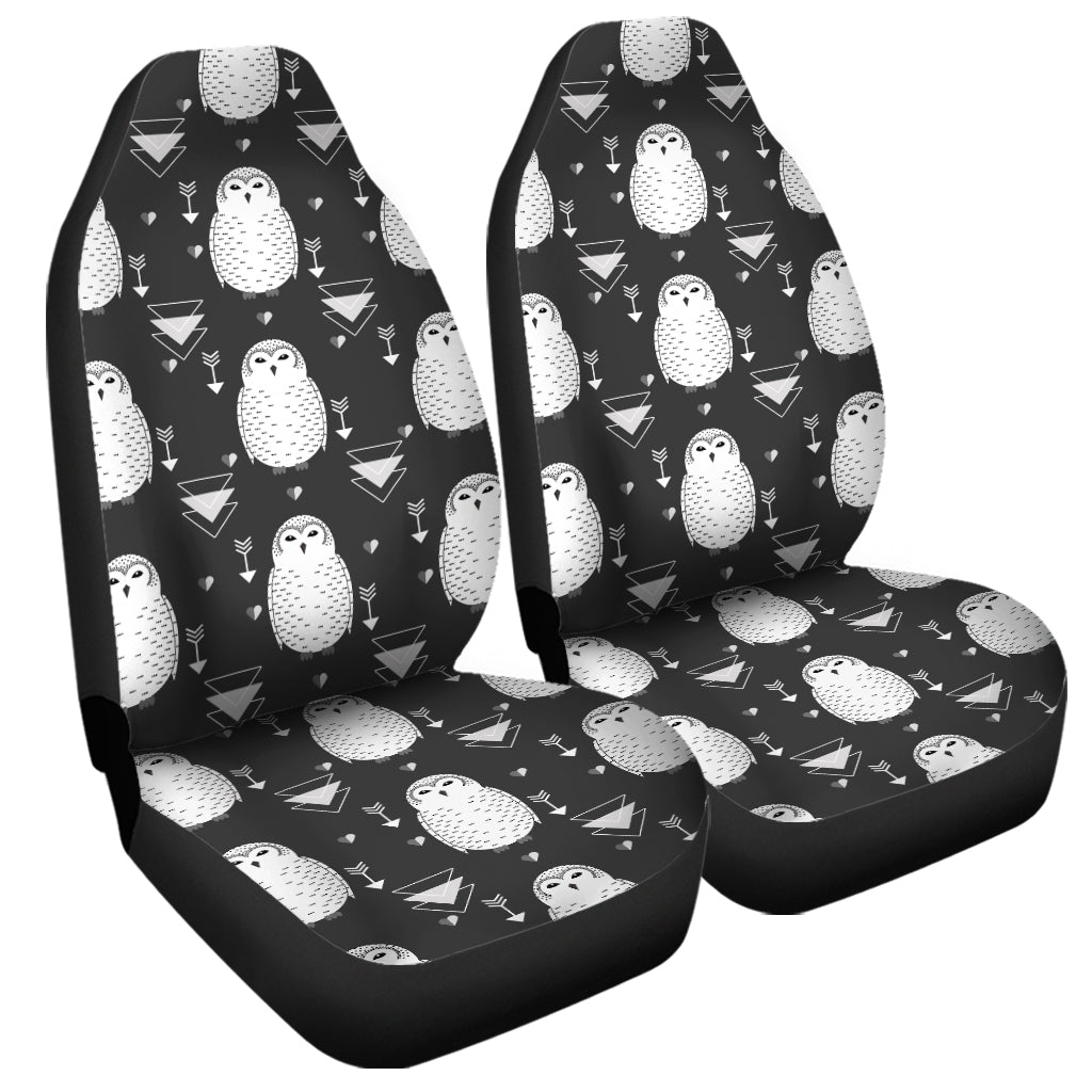 Cute White And Grey Owl Pattern Print Universal Fit Car Seat Covers