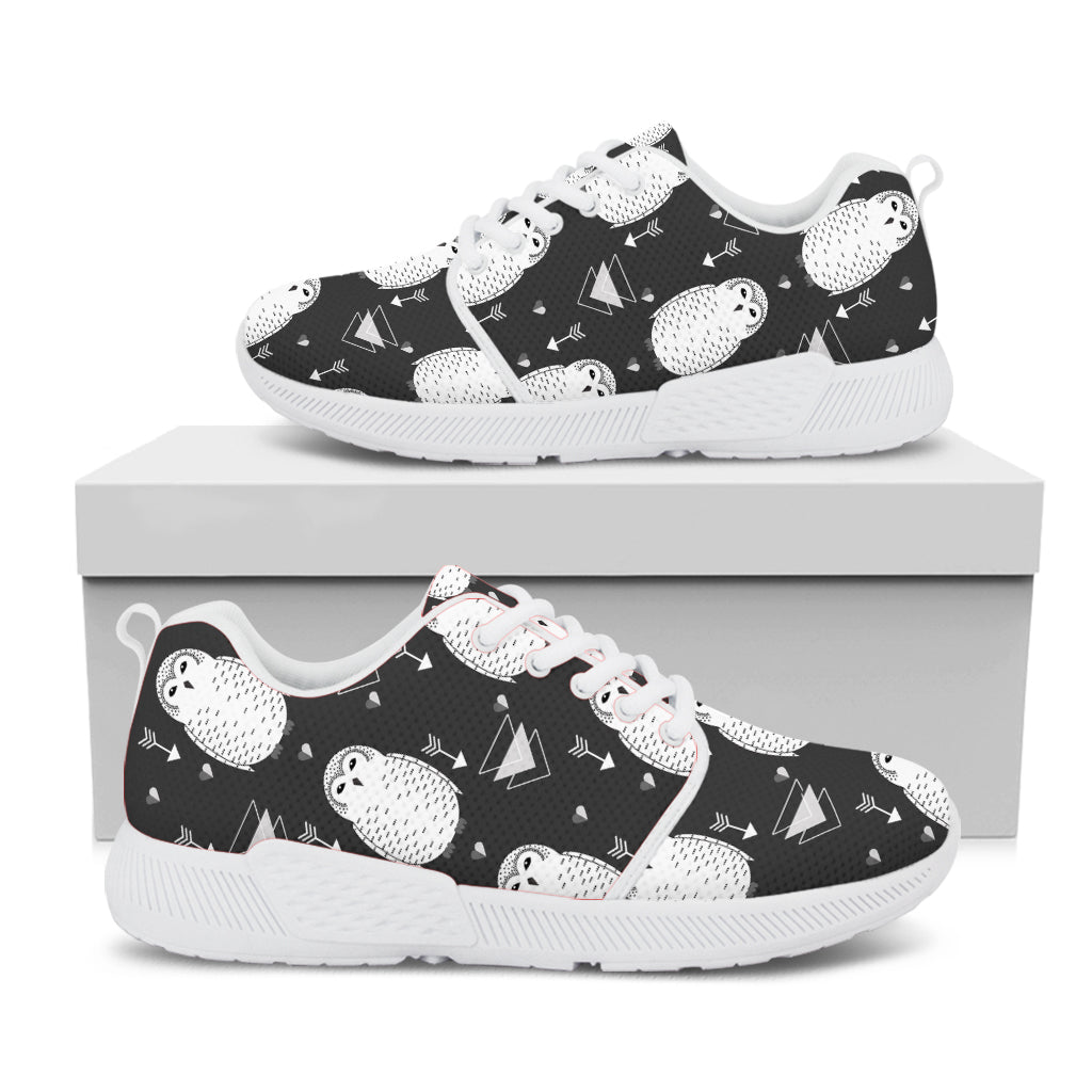 Cute White And Grey Owl Pattern Print White Athletic Shoes