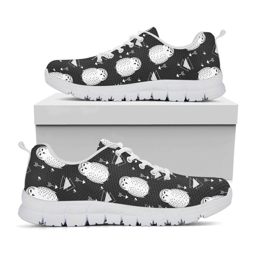 Cute White And Grey Owl Pattern Print White Sneakers