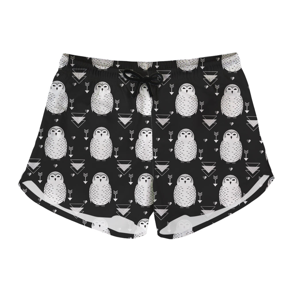 Cute White And Grey Owl Pattern Print Women's Shorts