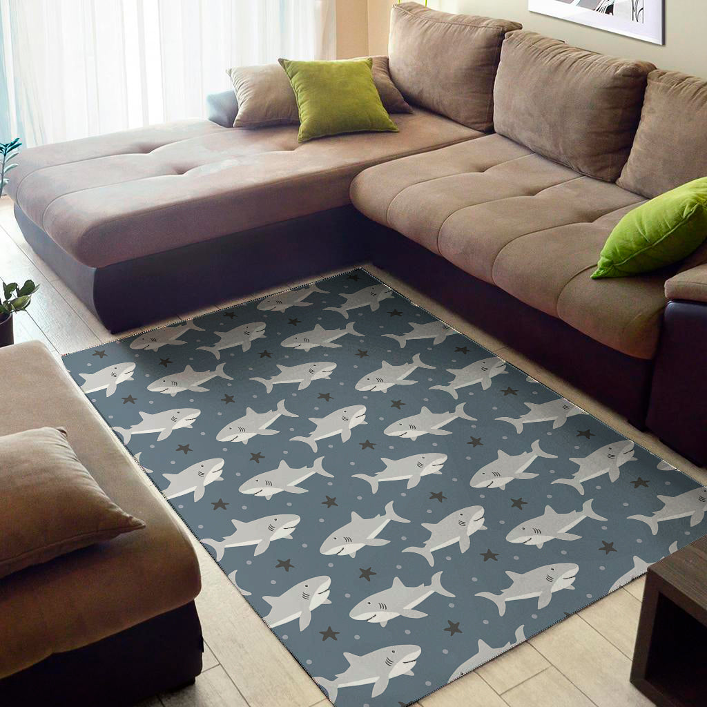 Cute White Shark Pattern Print Area Rug