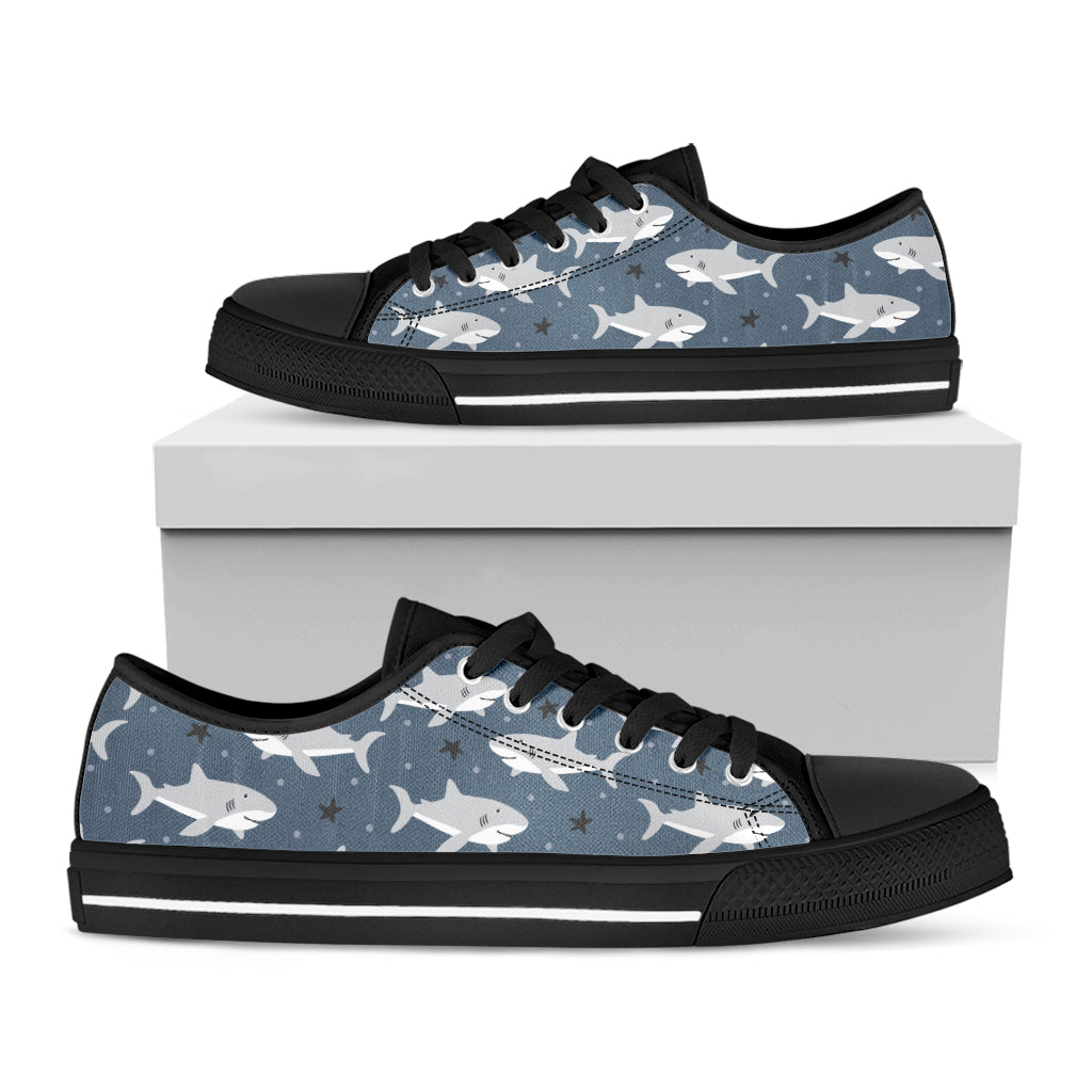 Cute White Shark Pattern Print Black Low Top Shoes