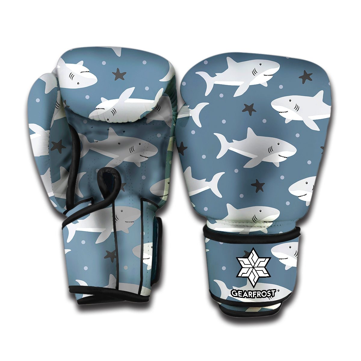 Cute White Shark Pattern Print Boxing Gloves