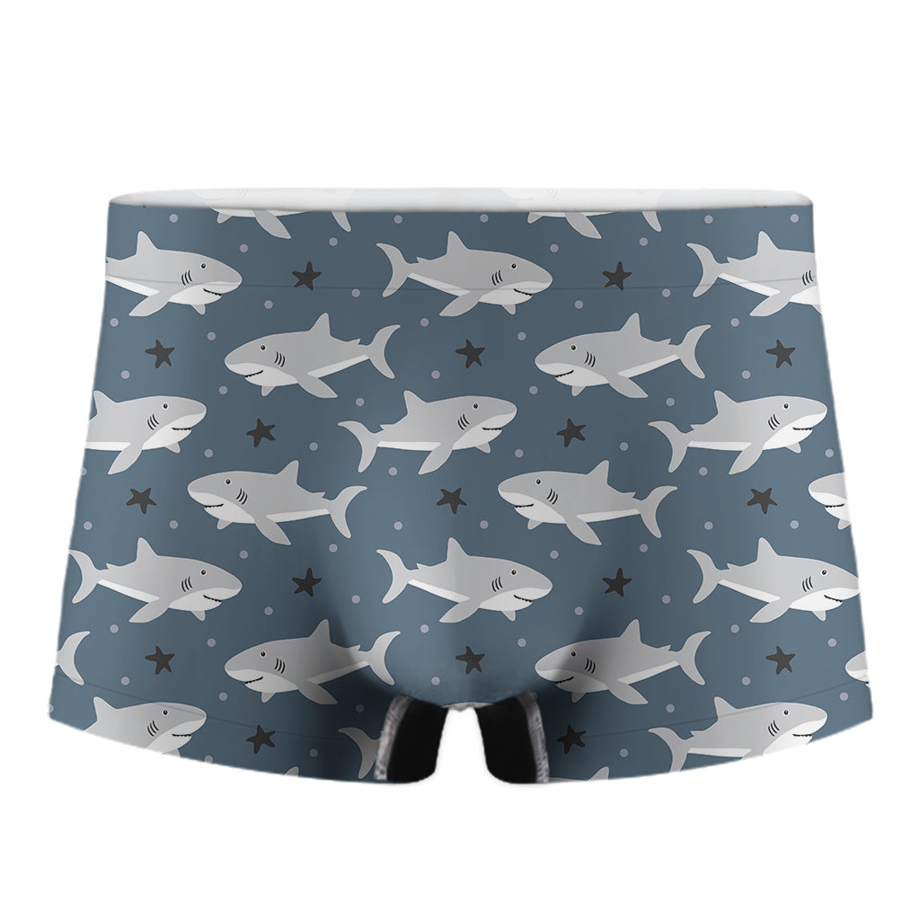 Cute White Shark Pattern Print Men's Boxer Briefs