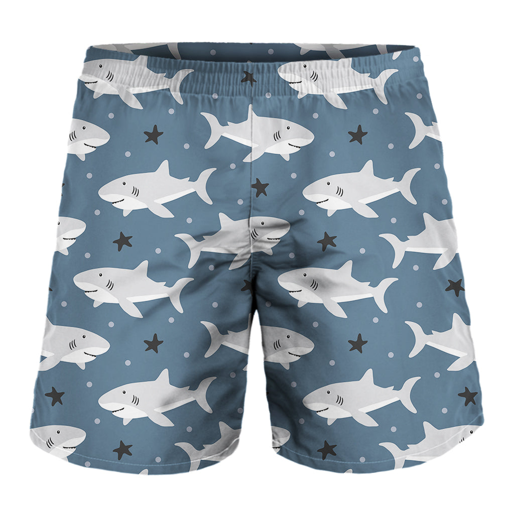 Cute White Shark Pattern Print Men's Shorts