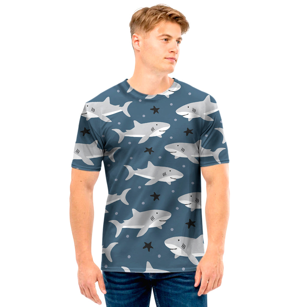 Cute White Shark Pattern Print Men's T-Shirt