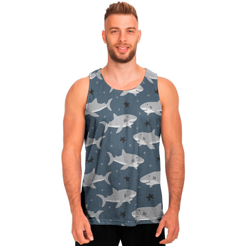 Cute White Shark Pattern Print Men's Tank Top