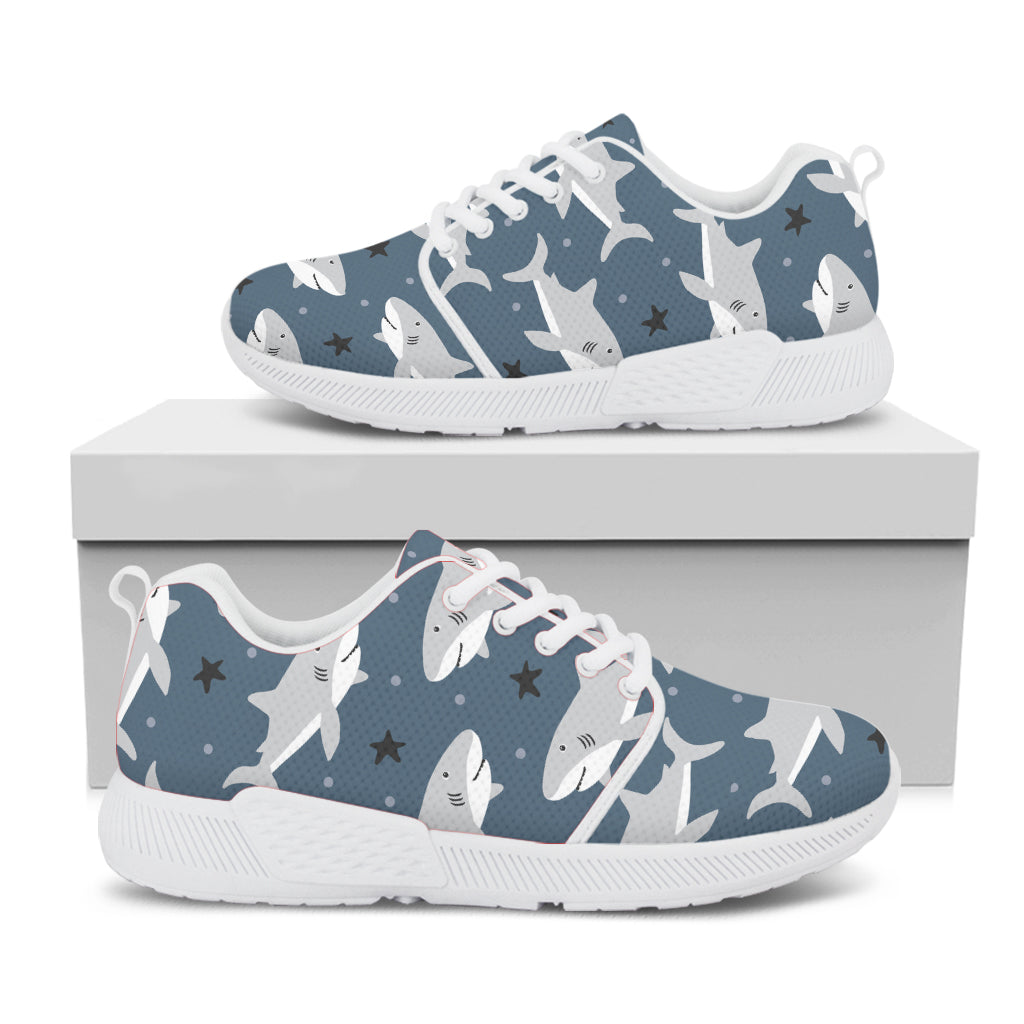 Cute White Shark Pattern Print White Athletic Shoes