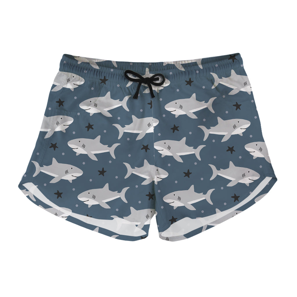 Cute White Shark Pattern Print Women's Shorts