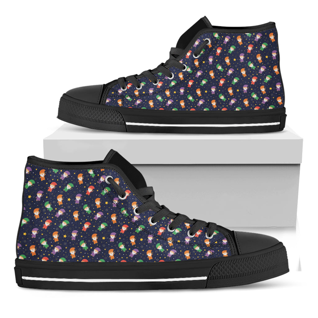 Cute Wizard Pattern Print Black High Top Shoes